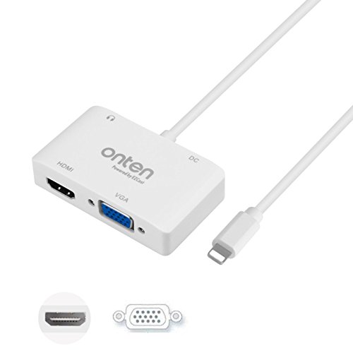 Lightning to HDMI VGA Adapter, onten 20cm Converter for iPhone iPad to HDMI and VGA Cable with Audio output for HD TV 1080P Monitor Projector