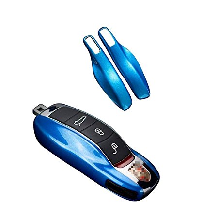 carmonmon Smart Protectors Keyless Remote Key Cases Shell Car Key Case Platic Cover Case Cover Side Blades for Porsche Cayenne Panamera( Gloss Blue)