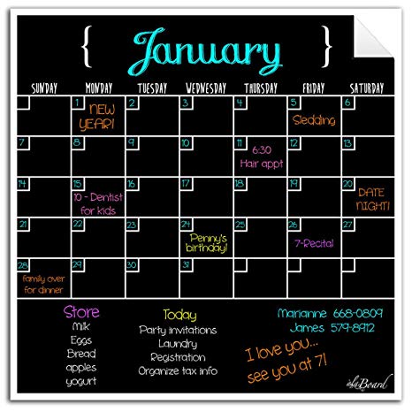 Decal Peel and Stick Dry Erase Monthly Calendar Black