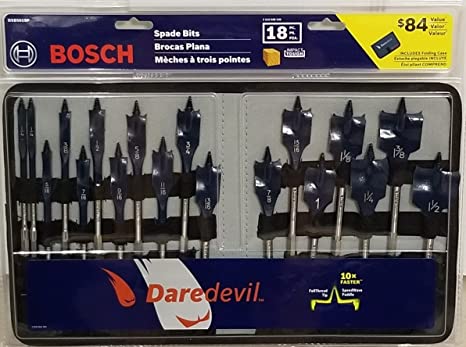 Bosch DSB5018P 18 Piece Full Thread Tip Speed Wave Daredevil Spade Bits (Includes Folding Case)