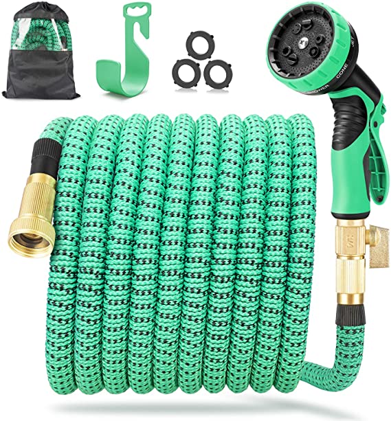 meicent 50ft Expandable Garden Hose -Leakproof Flexible Water Hose with 9-Function Spray Nozzles,3/4" Solid Brass Fittings,Super Durable 3750D Gardening Hose Pipe