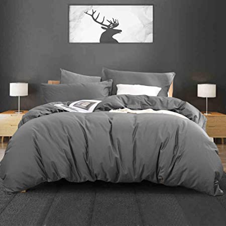 Duvet Cover Sets Zipper Closure Duvet Covers King Size (104"x90") with 2 Pillow Shams Bedding Sets Modern Style Hypoallergenic Microfiber Bed Cover Sets (King, Anthracite)
