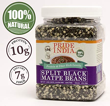 Pride Of India - Indian Split Black Gram Matpe Beans - Protein & Fiber Rich Urad Dal, 1.5 Pound Jar