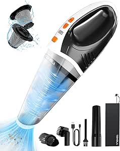 TEMOLA Handheld Vacuum Cordless, Car Vacuum Portable with Brushless Motor, 15000PA High Power Hand Held Vacuum, 2-Speed Design Car Mini Vacuum Cleaner with LED, Car Accessories for Car Home Cleaning