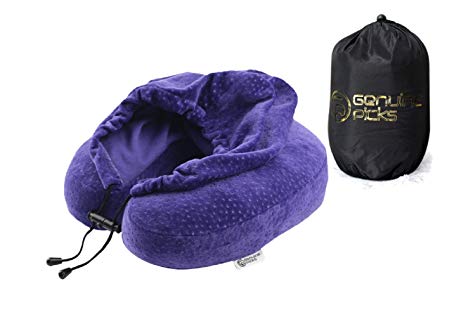 Genuine Picks Luxury Quality Memory Foam Neck Travel Pillow with Hoodie Lovely Carrying Bag. Premium Washable Velvet Cover. Comfortable U Shaped Neck Pillow Ideas for Women (Purple)