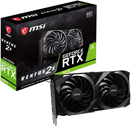 MSI GeForce RTX 3070 VENTUS 2X OC Gaming Graphics Card - RTX 3070, TORX Fan 3.0, 8 GB GDDR6, 256 Bit, PCI Express Gen 4 DisplayPort v1.4a, HDMI 2.1, Zero Frozr, 1440p Resolution, Ray Tracing