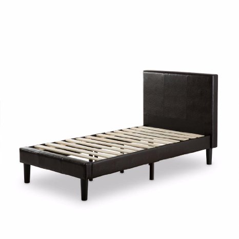 Zinus Deluxe Faux Leather Upholstered Platform Bed with Wooden Slats, Twin