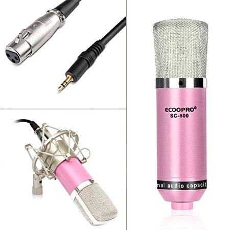 ECOOPRO 3.5mm Plug Condenser Recording Microphone   Mic Shock Mount, Noise Cancelling Ideal for Recording, Broadcasting, Vocal (Pink)