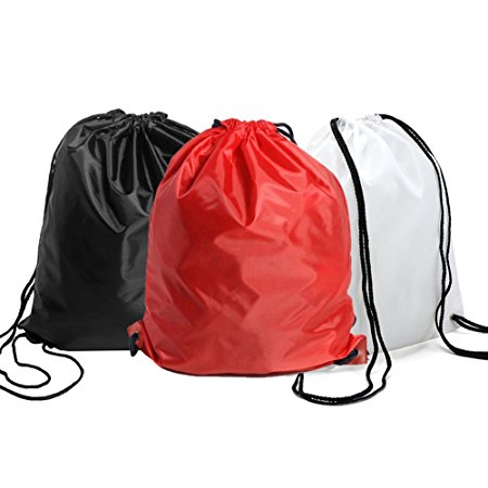 BINGONE Folding Sport Backpack Nylon Drawstring Bag Home Travel Storage Use Pack of 3 Red Black White