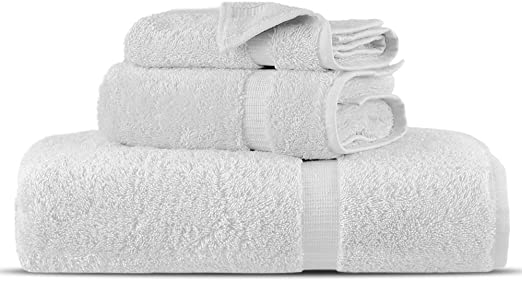 Towel Bazaar Premium Turkish Cotton Super Soft and Absorbent Towels (3-Piece Towel Set, White)