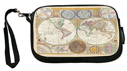 UKBK Vintage World Map - Neoprene Clutch Wristlet with Safety Closure - Ideal case for Camera, Cell Phone, Gameboy, Passport, Cosmetics case, Universal Cell Phone Case etc..