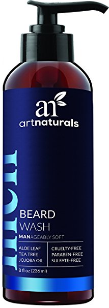 ArtNaturals Mens Beard Shampoo Wash - 8 fl oz – Infused with Aloe Vera, Tea Tree and Jojoba Oil Make for a Natural and Sulfate Free Wash