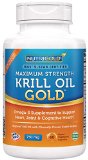 Maximum Strength Krill Oil Supplement - Krill Oil Omega-3 Gold 750 mg 60 Veggie Capsules - IKOS 5-Star Certified Hexane-free Cold-Pressed Neptune Krill Oil with Astaxanthin