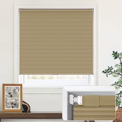 LazBlinds Cordless Cellular Shades No Tools No Drill Blackout Cellular Blinds for Window Size 34'' W x 48'' H, Taupe