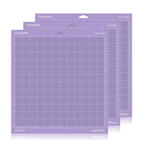 Funnygame 12x12 Cutting Mat for Cricut Maker/Explore Air 2/Air/One(Stronggrip, 3 Pack), Adhesive Cutting Mat with Non-Slip Flexible Square Gridded Purple Cut Mat for Crafts