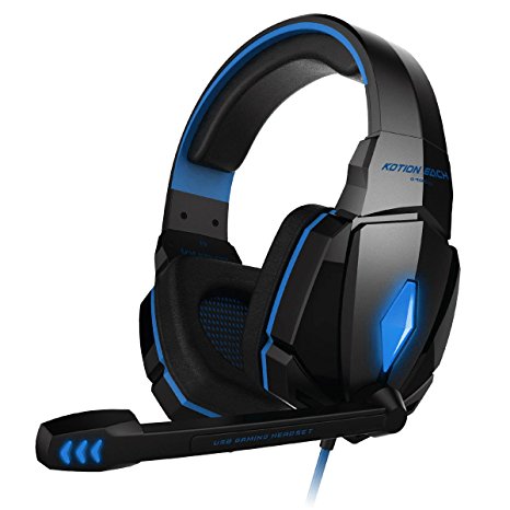 EACH G4000 Professional 3.5mm PC Gaming Stereo Noise Cancelling Headset Headphone Earphones with Volume Control Microphone HiFi Driver For Laptop Computer Blue & Black