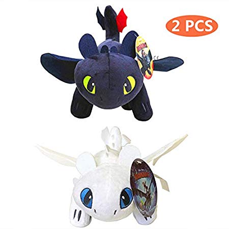 How to Train Your Dragon Toothless Light & Night Fury Soft Toy Features 10inch Plush Deluxe Plush Dragon for Children 2 PACK