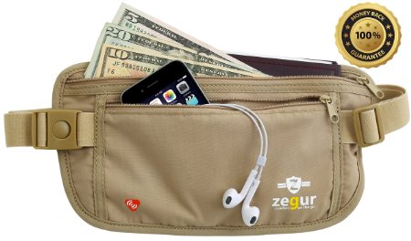 SUPER SPECIAL Zegur Tm High Quality Money Belt Lightweight Undercover Waist Pouch - With RFID BLOCKING TECHNOLOGY Sleeves, Best to Protect Yourself From Travel Theft - Wallet Stash Made From Special ANTI SWEAT Cotton Material for Breathable & Moisture-wicking - Elastic Belt with Adjustable Buckles - 2 Zippered Pockets for Passport and Cash - For Women and Men - 100% Satisfaction Guaranteed LIFETIME MONEY BACK WARRANTY - LIMITED TIME LOW PRICE OFFER - Enhance Your Travel Experience Now!