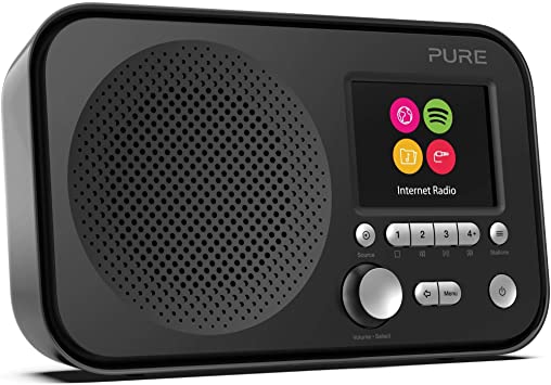 Pure Elan IR3 Portable Internet Radio with Spotify Connect, Alarm, Colour Screen, AUX Input, Headphones Output and 12 Station Presets – Wi-Fi Radio/Portable Radio - Black
