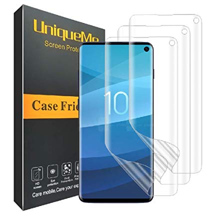 UniqueMe [3 PACK] Samsung Galaxy S10 Screen Protector, HD Clear [ Case Friendly ] Full Coverage PET Soft Flexible TPU film with Lifetime Replacement Warranty
