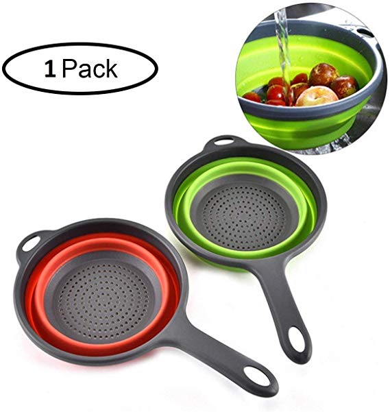 ZIZLY Kitchen Foldable Silicone Strainers Collapsible Colander with Handle Space-Saver Folding Strainers Colander BPA Free Food Drain Colander Perfect for Draining Pasta, Rice, Vegetable, Fruit
