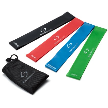 Resistance Bands - Set of 4 Premium Exercise Bands - Great for Improving Mobility and Strength Yoga Pilates or for Injury Rehabilitation - Suitable for Women and Men - Made From Natural Latex Material - Lifetime Guarantee