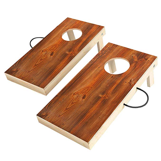 UKASE Solid Wood Cornhole Set Portable Toss Game with Bean Bags, Durable Wood Grain Printed Surface and Underneath for Indoor and Outdoor (Junior, Tailgate, Regulation)