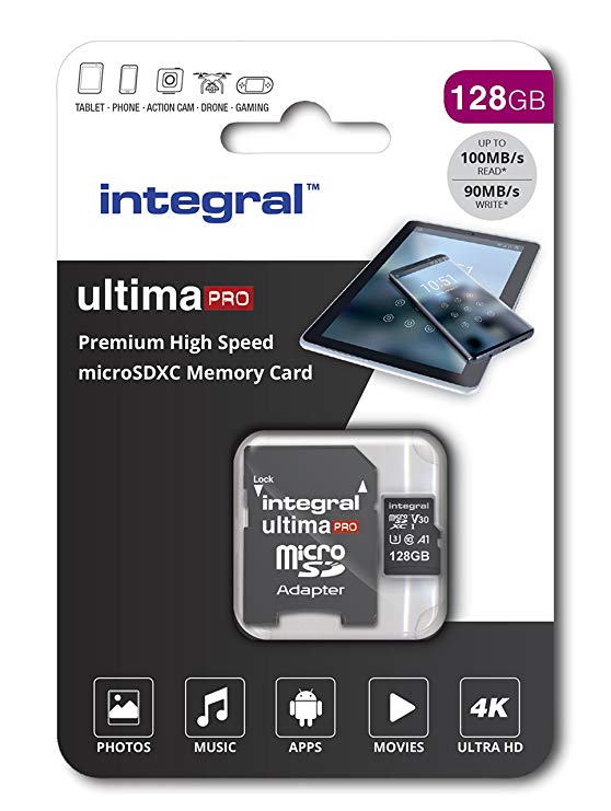 Integral 128 GB Premium High Speed MicroSDXC V30 UHS-I U3 Memory Card