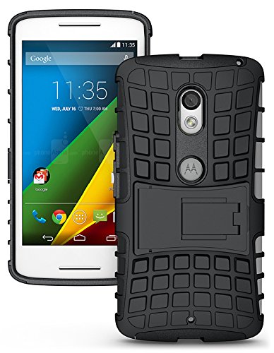 Moto G (3rd Gen) Case, JKase DIABLO Series Tough Rugged Dual Layer Protection Case Cover with Build in Stand for Motorola Moto G 3rd Generation 2015 (Black)