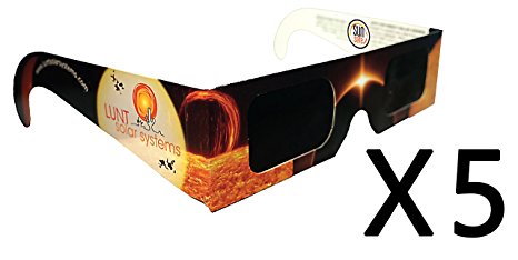 5-Pack Premium Lunt Solar Sunsafe Certified Eclipse Viewing Glasses