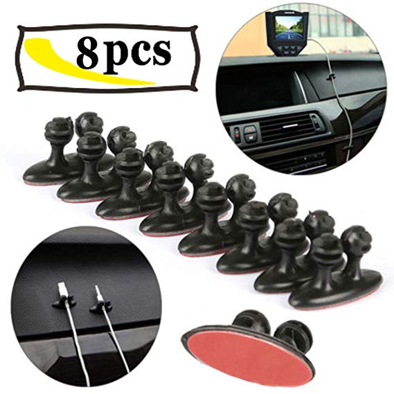 Ansblue Car Wire Cable Holder,Cable Clips/Holder Car Wire Cord Clip Tidy Organizer Adhesive Clamp Line Fixer with Double Faced Adhesive Tape - 8pcs Black
