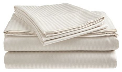Twin Size White Classic Sateen Dobby Stripe Sheet Set