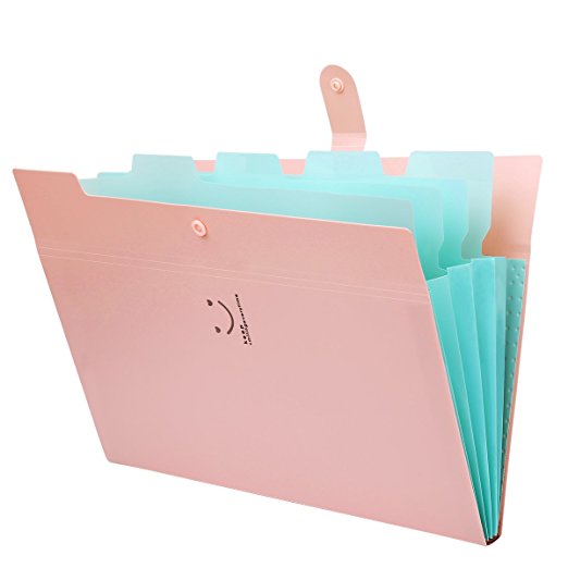 Expanding File Folder with Snap Closure, Yigou Letter A4 Paper Pockets Accordion File Folder Organizer 5 Pockets[Pink & Lightblue]