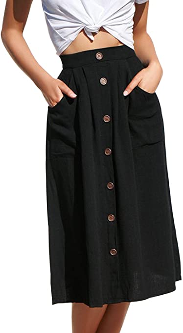 HENGAO Womens' Midi Skirt with Pockets