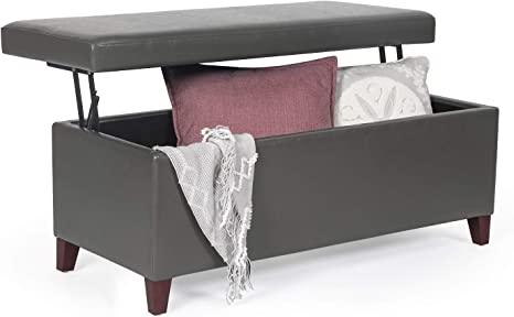 Adeco Fabric Sturdy Design Rectangular Tufted Lift Top Storage Ottoman Bench Footstool (Lift up Grey)
