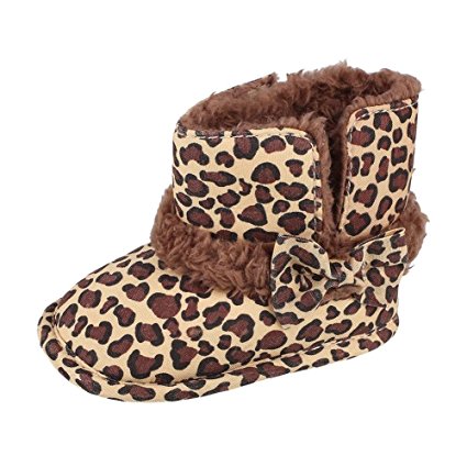 Warm Lovely Soft Sole Baby Girls Bowknot Leopard Snow Fur Boots Crib Shoes
