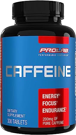 ProLab Caffeine Tablets 200mg - 300ct | Energy Support, Helps Enhance Endurance & Mental Focus, Reduce Fatigue, Pre-Workout, Extra Strength
