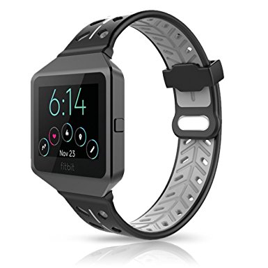 Fitbit Blaze Accessory, VODKE Silicone Ventilate Replacement Watch Band/Strap/Bracelet/Wristband With Frame And Quick Release Pin For Fitbit Blaze Smart Fitness Watch Men Women (Black Grey)