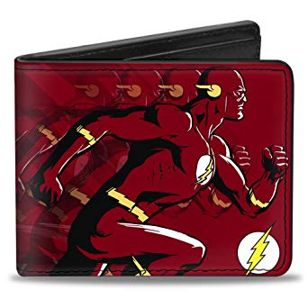 Buckle-Down PU Bifold Wallet - The Flash Running Pose/Bolts Trails Reds