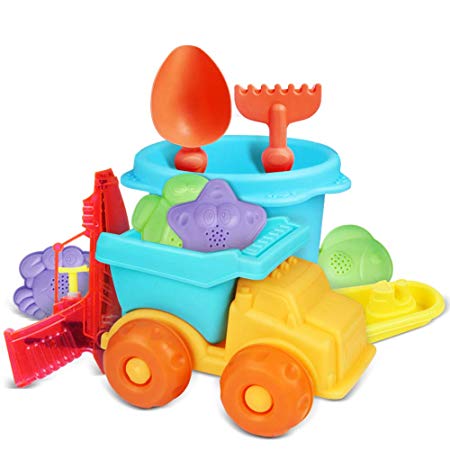 Beach Toys Set, Sand Toys for Toddlers Durable and Soft Safety Plastic Sandbox Toys Sand Castle Building Kit for Kids and Toddlers Baby Beach Toys Water Gun Included