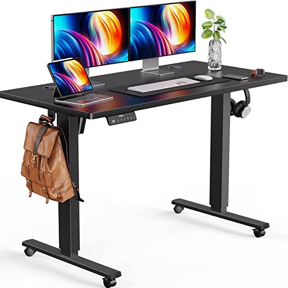 ErGear Electric Standing Desk, Height Adjustable Sit Stand up Desk with Wheels, Memory Computer Workstation Table with Splice Board for Home Office, 55 x 24 Inches, Black