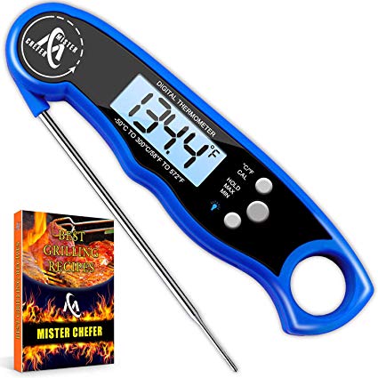 Waterproof Instant Read Thermometer - Best Digital Meat Thermometer - Electric Food Thermometer with Calibration and Backlight Functions for Candy Turkey Milk Tea BBQ Grill Steak