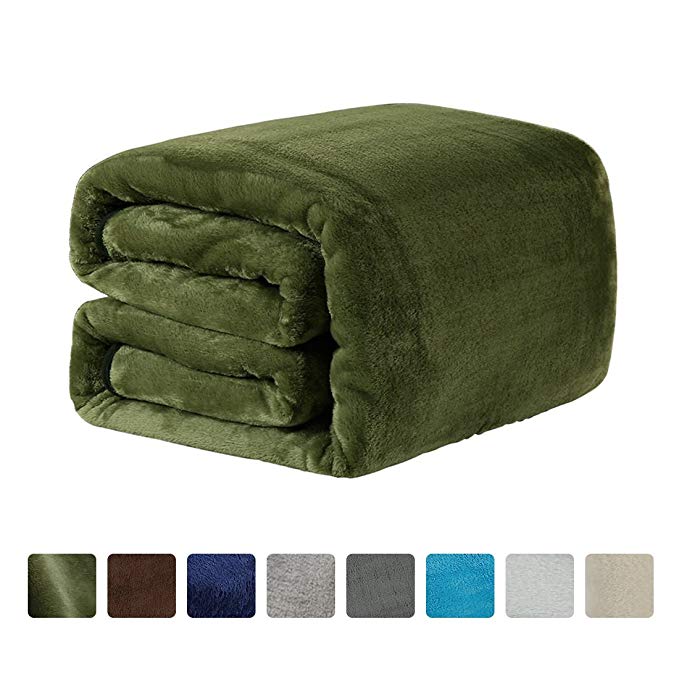 LEISURE TOWN Fleece Blanket Throw Size Soft Summer Cooling Breathable Luxury Plush Travel Camping Blankets Lightweight for Sofa Couch Bed, 50 by 60 Inches, Natural Green