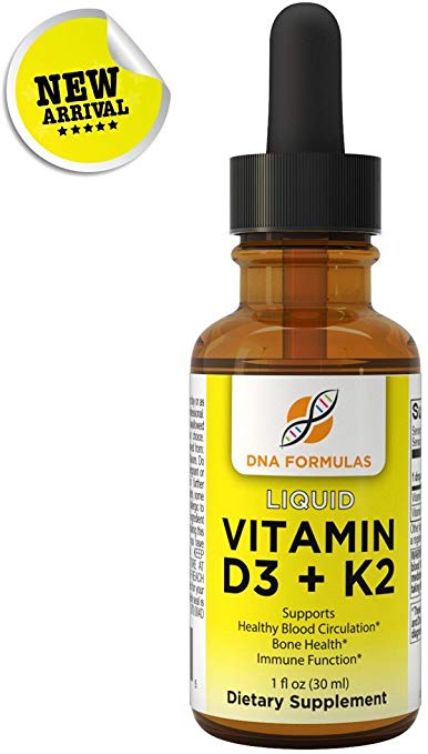 DNA Formulas Liquid D3 With K2 - Build And Maintain Healthy Bones - Also Plays A Role In Cardiovascular and Blood Sugar Metabolism - Boosts Immunity
