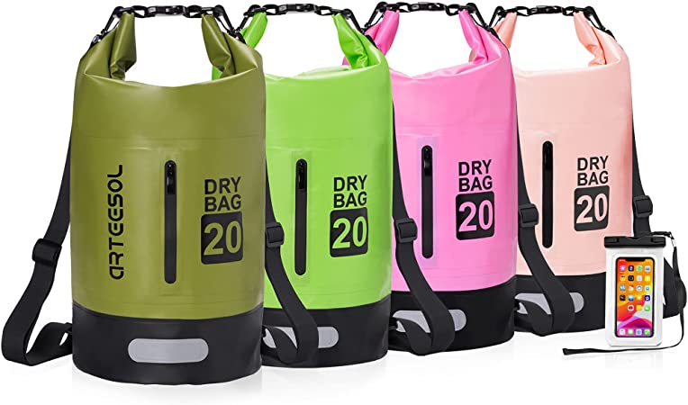 arteesol Dry Bag, 5L 10L 20L 30L Waterproof Dry Bag/Sack Waterproof Bag with Waterproof Phone Case Long Adjustable Strap for Kayaking Boat Tour Canoe, Fishing, Rafting, Swimming, Snowboarding