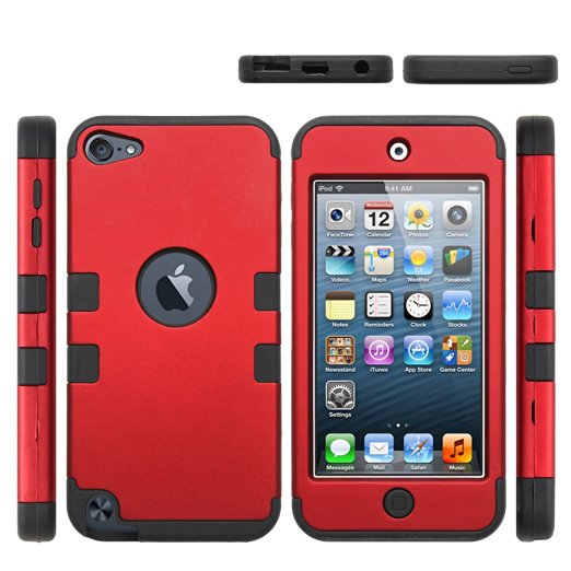 iPod Touch 5 & 6 case, 3-Piece Osurce Full Protection [Heavy Duty] Hybrid Soft Silicone [Rugged Armor] Hard Inner Case Cover for Apple iPod Touch 5th and 6th Generation - Shock Absorbing (Red   Black)