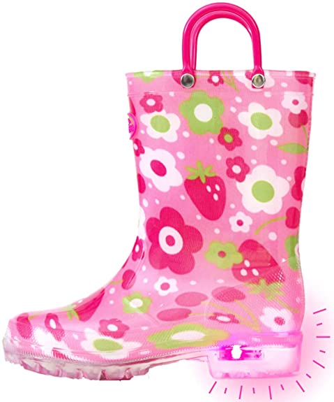 Outee Toddler Kids Printed Light Up Rain Boots Mud Boots