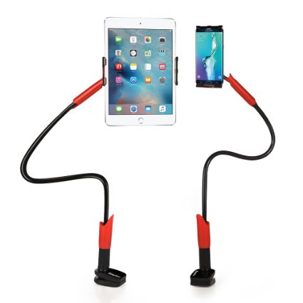 EasyAcc Gooseneck iPhone Holder iPad Stand Cellphone Stand Tablet Mount,1M Long Bolt Clamp with Bracket for Android or Apple Devices 4-10.6 Inches 360 Degree Rotating Flexible Arm (Black Red)