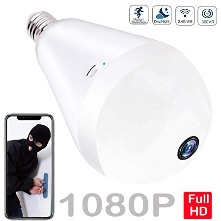 Light Bulb Camera Wireless 1080P HD 360 Fisheye Security Camera Home LED Light Camera Motion Detection & Night Vision for Android/iPhone/Tablet/Laptop/Windows.