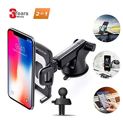 Car Phone Mount,Universal Air Vent Phone Holder for Car Cell Phone,Upgrade 360 Degrees Soft Rubber Car Phone Holder Dashboard Windshield Mount for iPhone,Galaxy,LG and More By SPCEUTOH (Black)